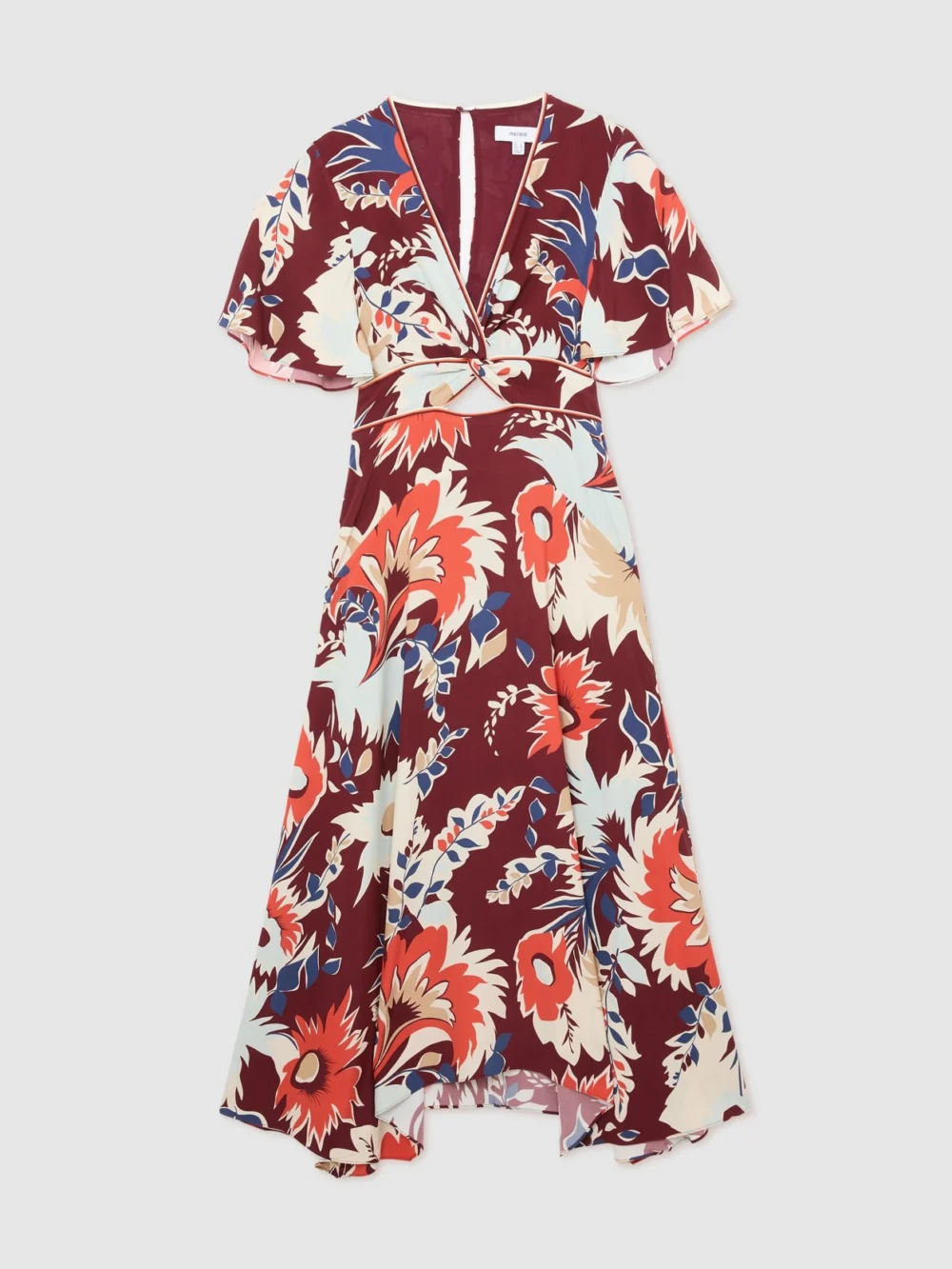 Reiss Asha Burgundy Floral-print Cut-out Midi Dress, 12, view 2