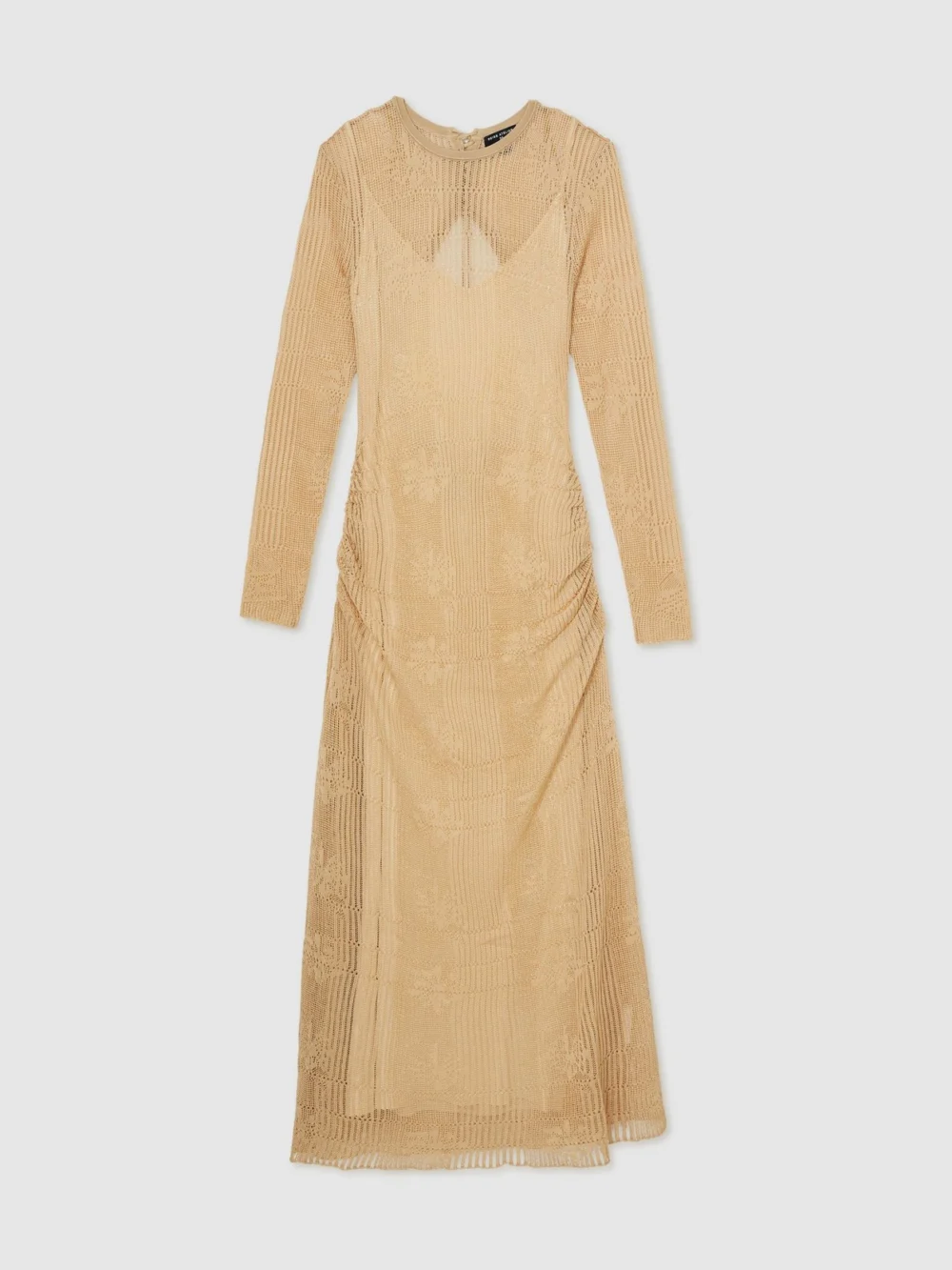 Reiss Atelier Gold Lace-knit Ruched Maxi Dress, view 2