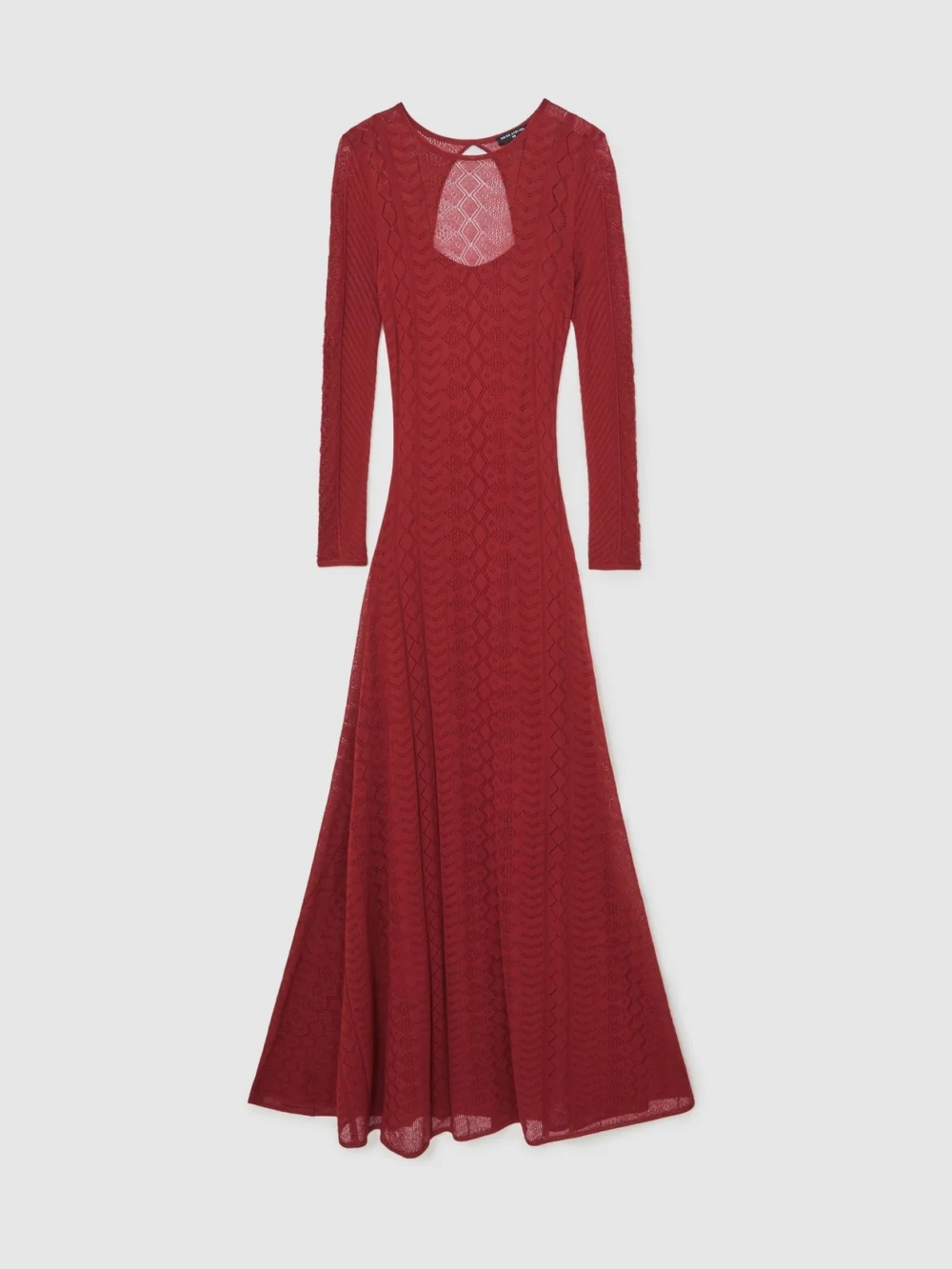 Reiss Atelier Women's Dark Red Pointelle-Knit Maxi Dress, view 2