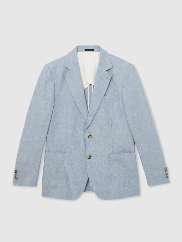 Reiss Atlantic Soft Blue Tailored Fit Linen-twill Single-breasted Blazer Tailored-fit