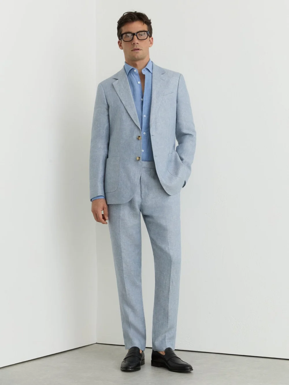 Reiss Atlantic Soft Blue Tailored Fit Linen-twill Single-breasted Blazer Tailored-fit, view 3