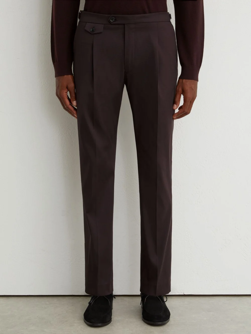 Reiss Aubergine Purple Cotton-blend Side-adjuster Trousers Tailored-fit, view 3