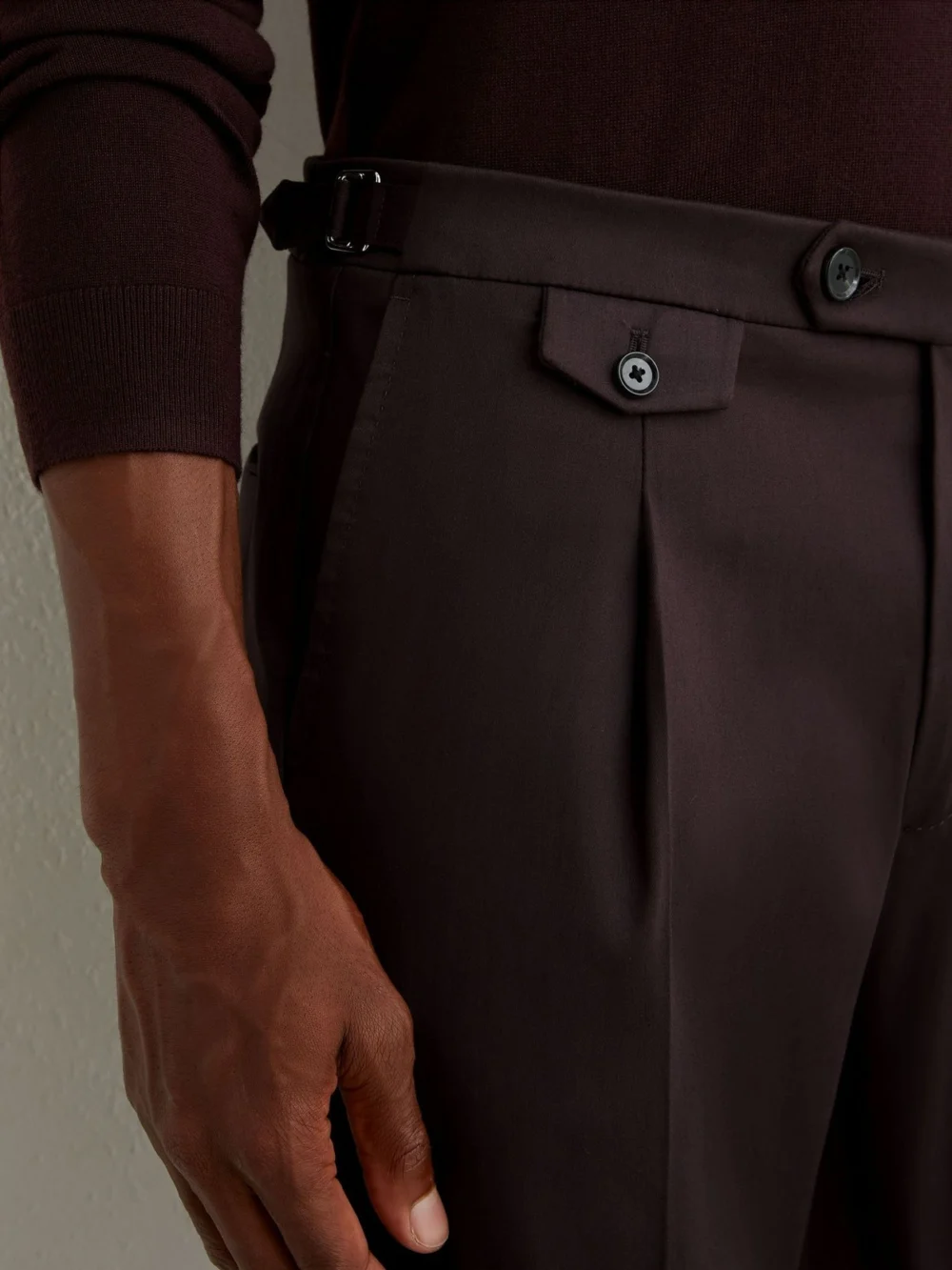 Reiss Aubergine Purple Cotton-blend Side-adjuster Trousers Tailored-fit, view 4
