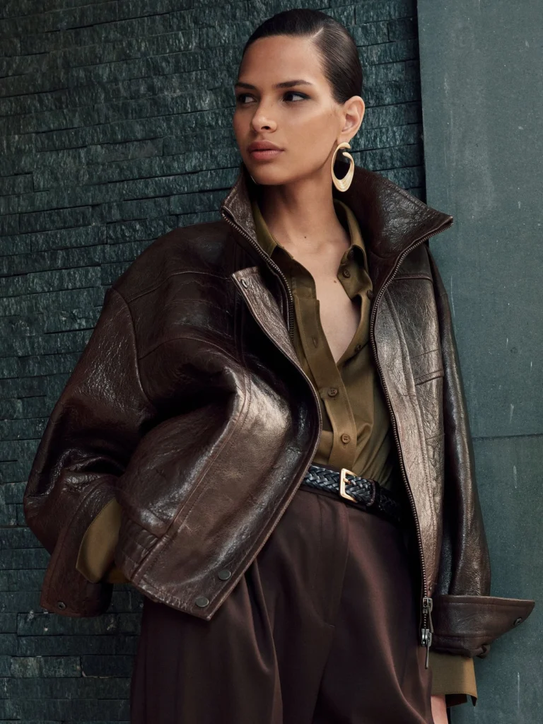 Reiss Aubergine Textured Leather Oversized Jacket