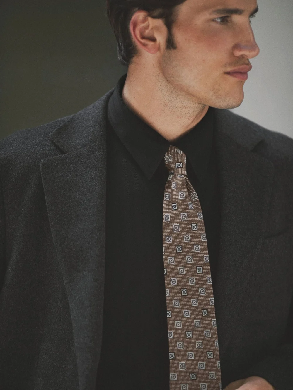Reiss Aurelio Taupe Brown Silk-blend Square Floral Medallion Tie
