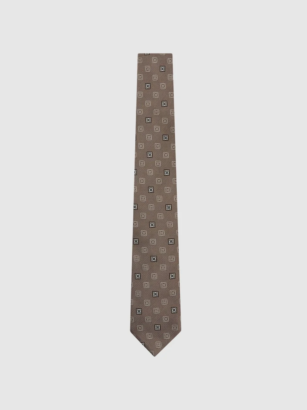 Reiss Aurelio Taupe Brown Silk-blend Square Floral Medallion Tie, view 3