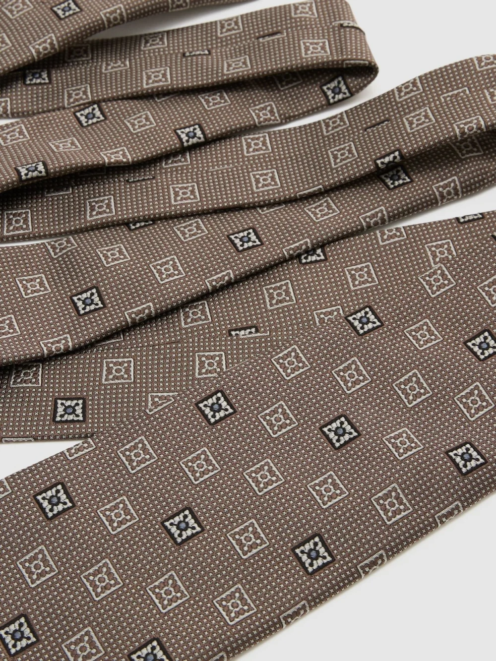 Reiss Aurelio Taupe Brown Silk-blend Square Floral Medallion Tie, view 4