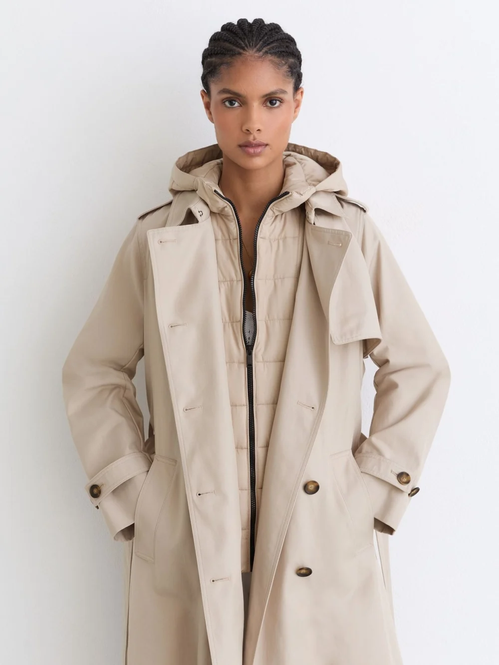 Reiss Azura Stone Hooded Insert Trench Coat, 14, view 5