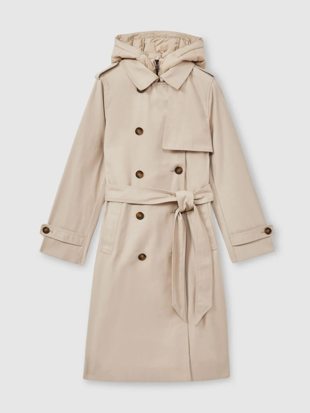 Reiss Azura Stone Hooded Insert Trench Coat, 16 in cream