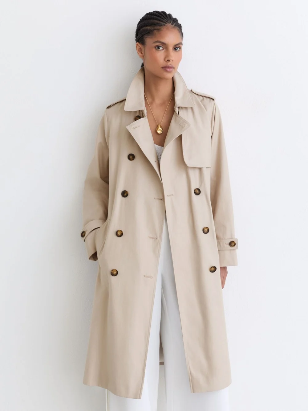 Reiss Azura Stone Hooded Insert Trench Coat, 16, view 3