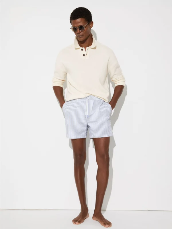 Reiss Bay Men's Soft Blue & White Seersucker Stripe Swim Shorts