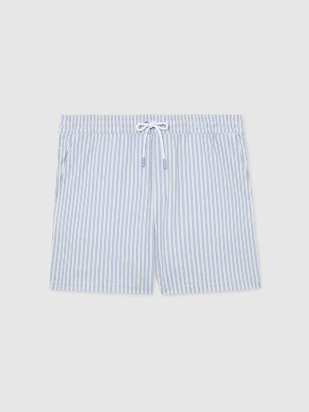 Reiss Bay Men's Soft Blue & White Seersucker Stripe Swim Shorts, view 2