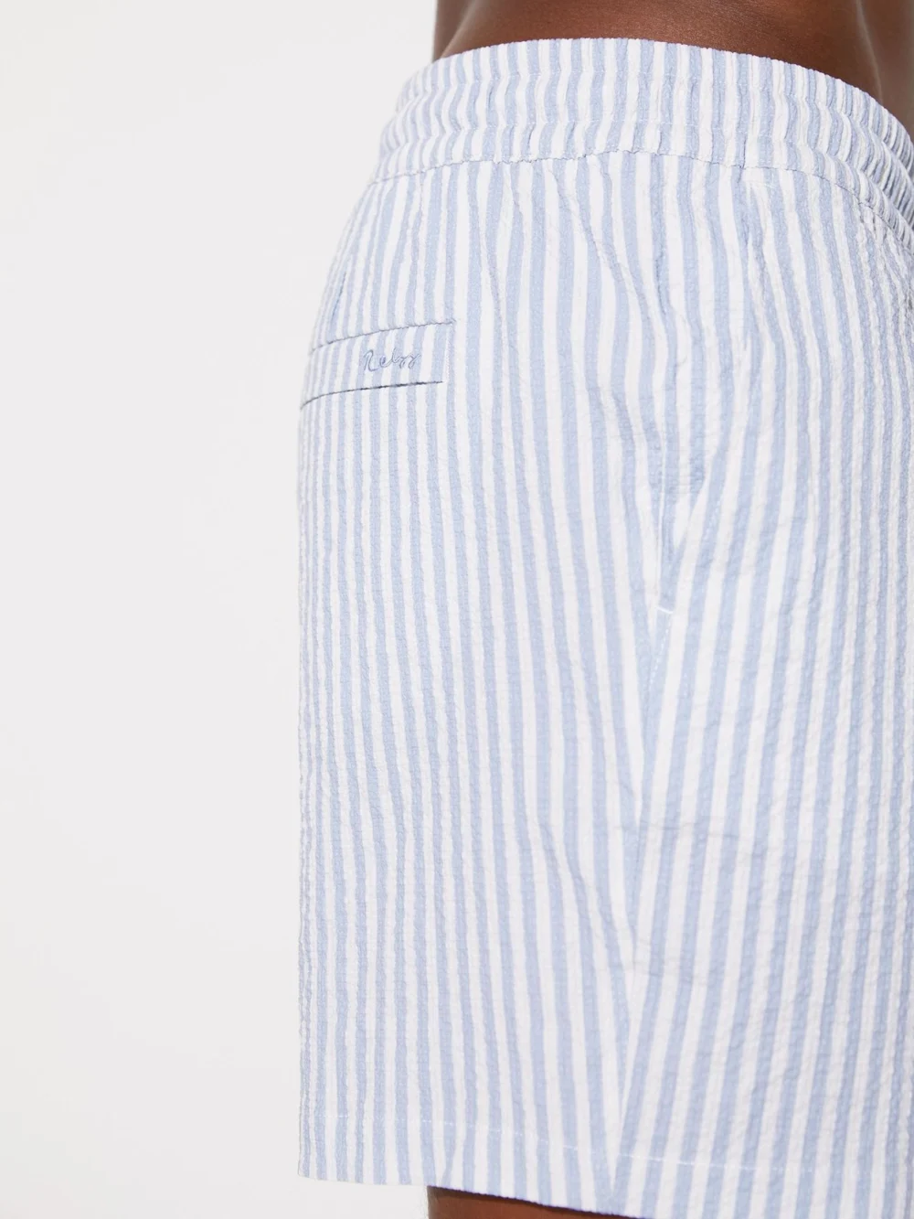 Reiss Bay Men's Soft Blue & White Seersucker Stripe Swim Shorts, view 4