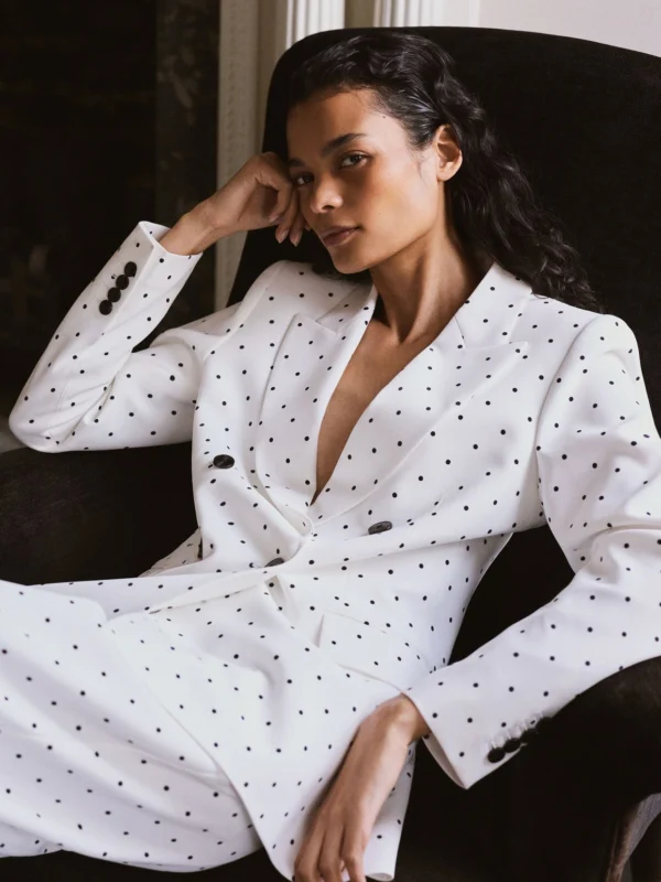Reiss Beatrix White & Navy Polka-dot Double-breasted Suit Blazer