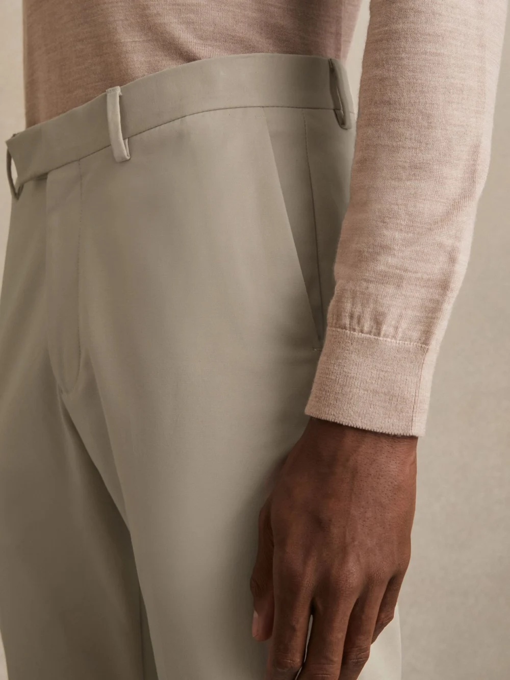 Reiss Beige Cotton Slim Fit Chinos, view 4