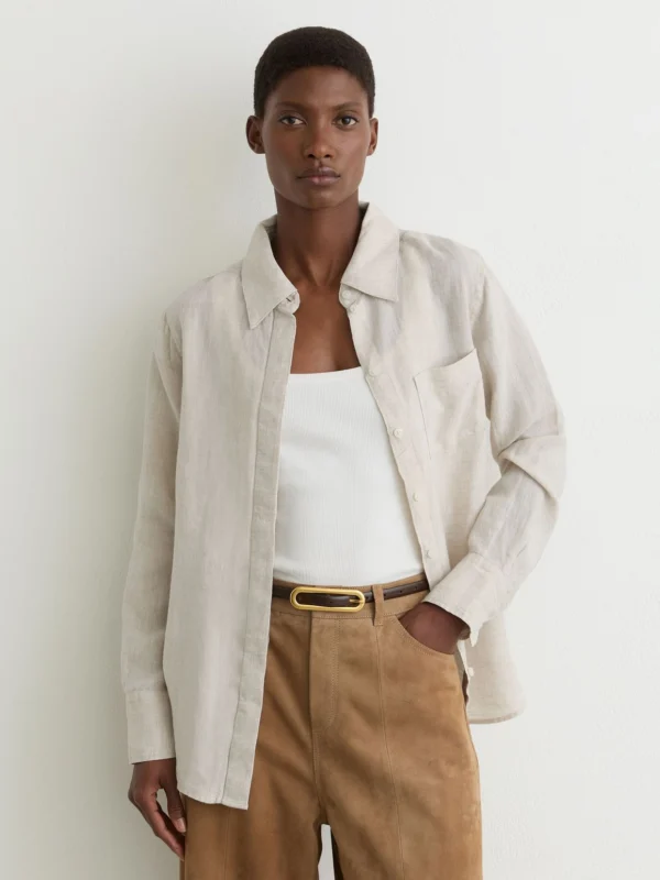 Reiss Beige Neutral Linen Button-through Shirt