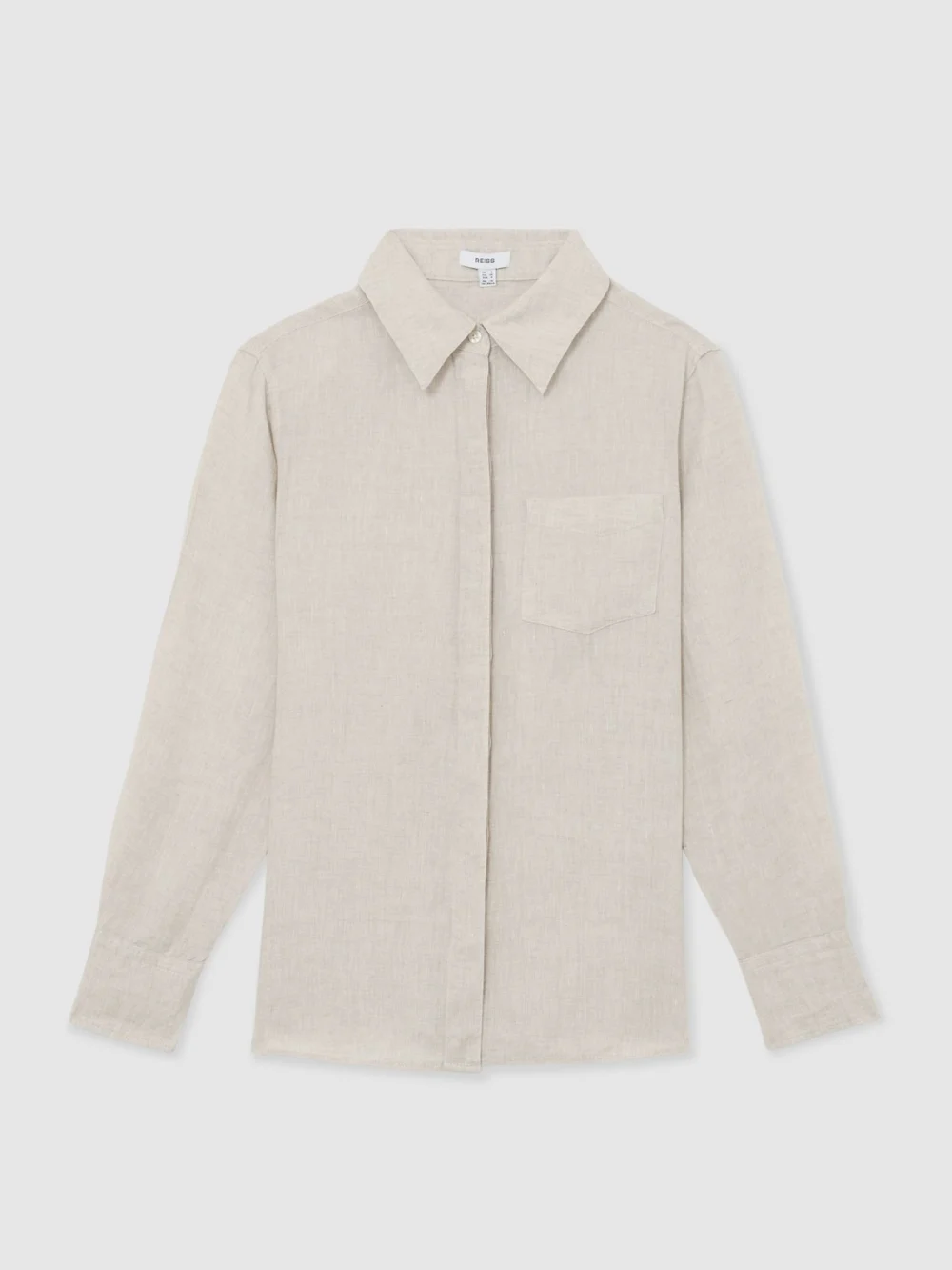 Reiss Beige Neutral Linen Button-through Shirt, view 2