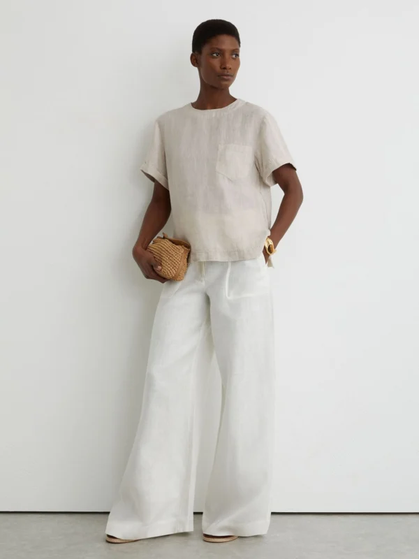 Reiss Beige Neutral Linen Patch-pocket T-shirt