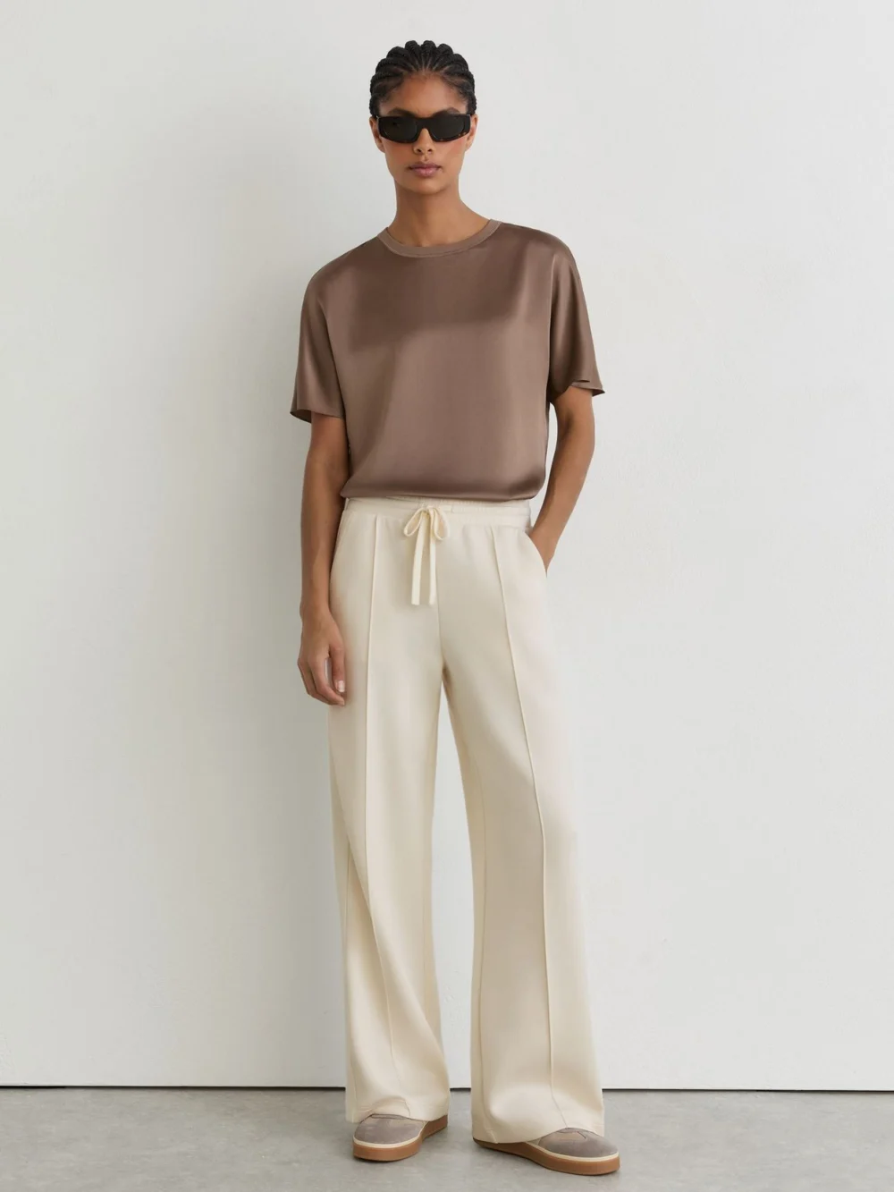Reiss Bella Women's Premium Interlock Wide-leg Joggers, view 4