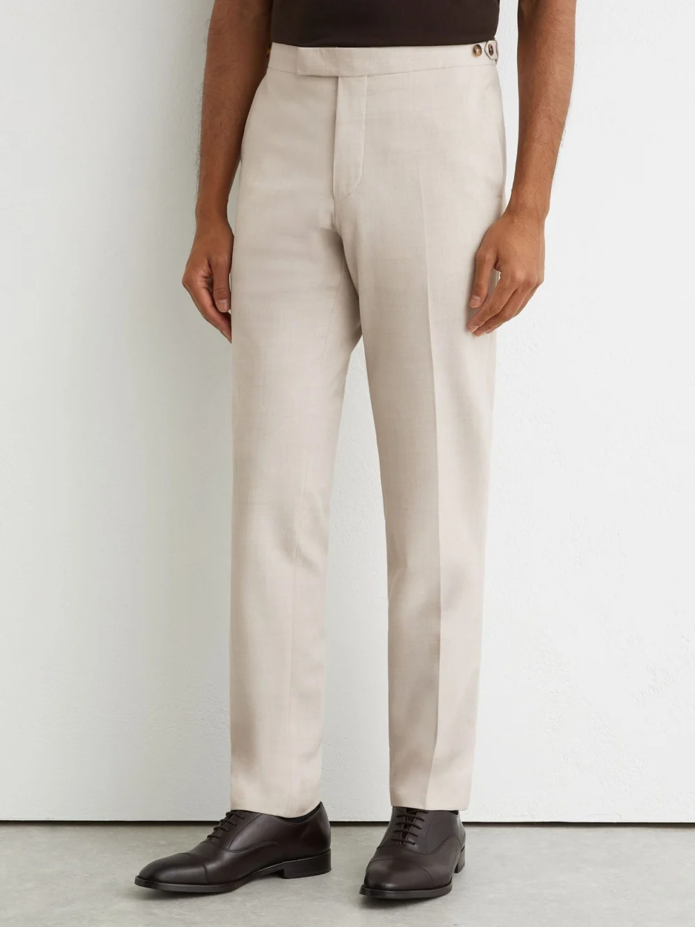 Reiss Belmont Men's Stone Tailored Fit Textured Suit Trousers with Wool, view 3