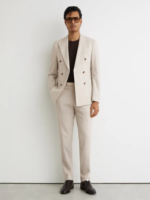 Reiss Belmont Stone Tailored Fit Textured Suit Trousers with Wool, 34