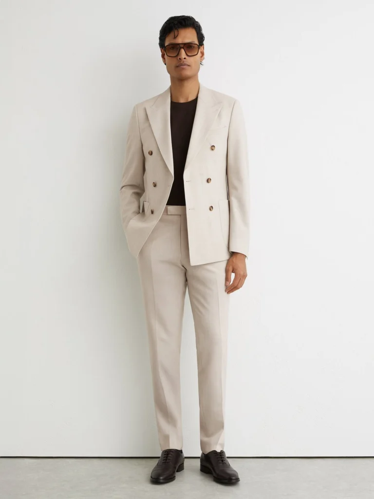 Reiss Belmont Stone Tailored Fit Textured Suit Trousers with Wool, 34