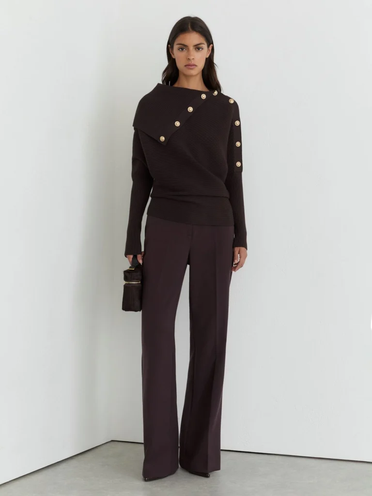 Reiss Berry Purple Rib-knit Button Shawl Jumper