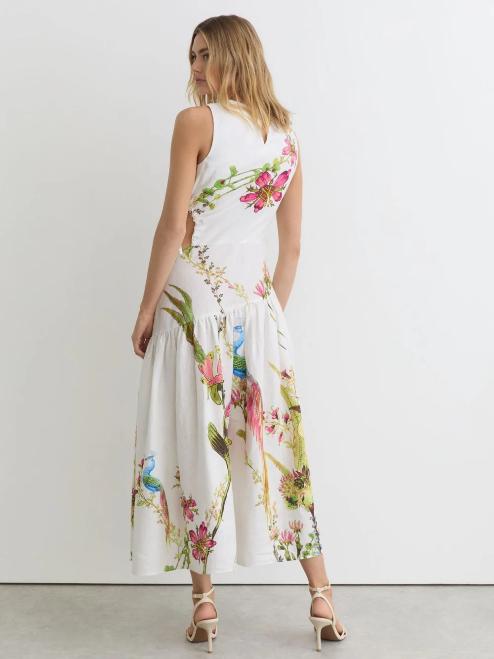 Reiss Bianca Petite Linen Floral-print Cut-out Midi Dress, 8, view 3