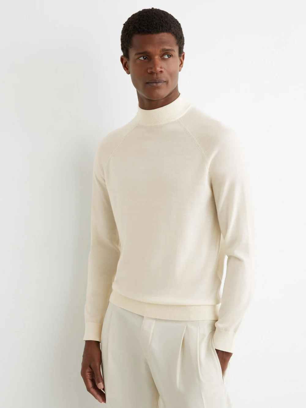 Reiss Bianco Merino Wool Mock-neck Jumper, view 3
