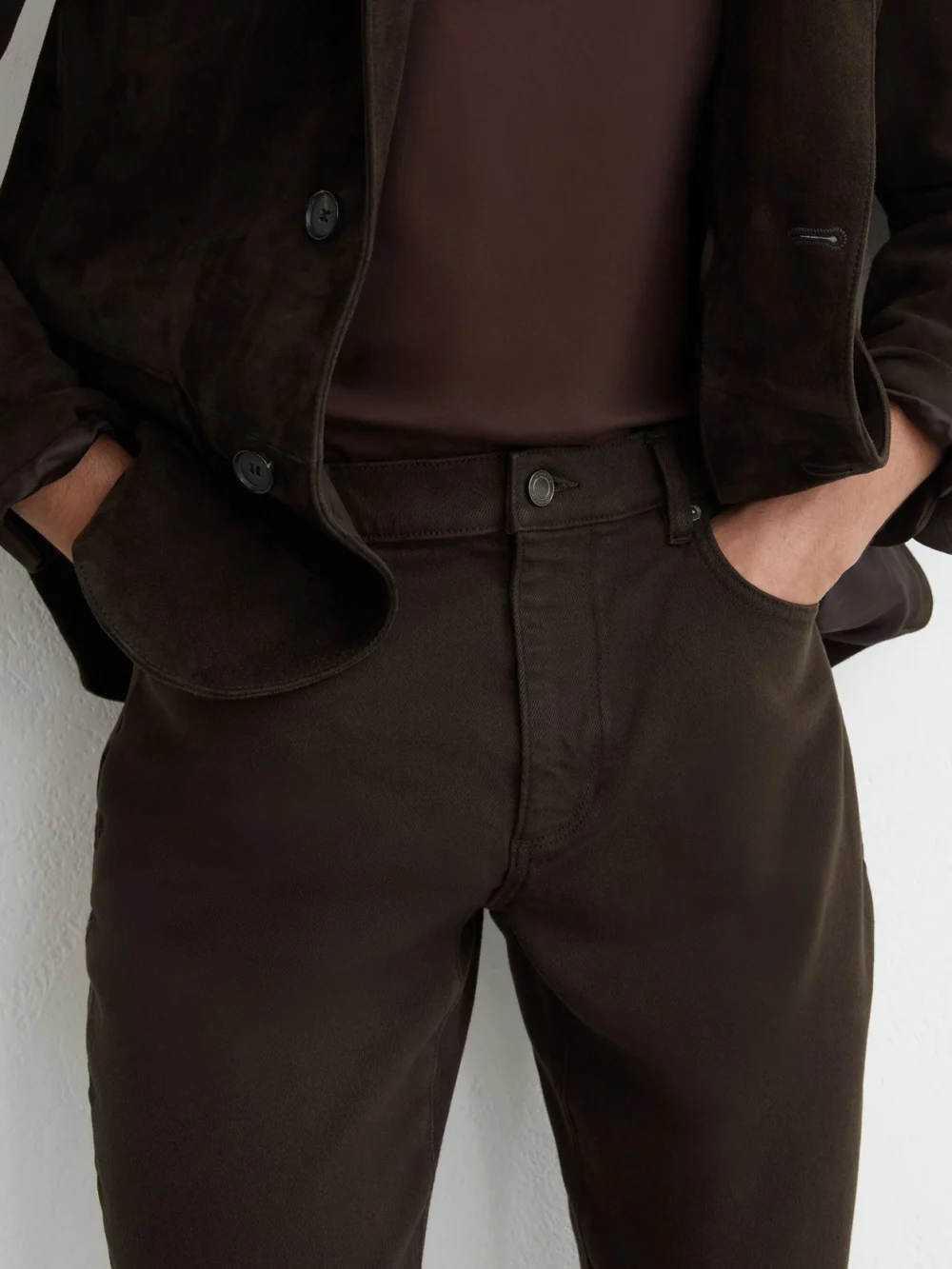 Reiss Bishopsgate Men's Chocolate Brown Straight-leg Jeans, view 4