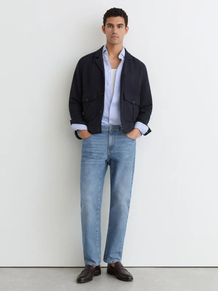 Reiss Bishopsgate Mid Blue Wash Straight-leg Jeans