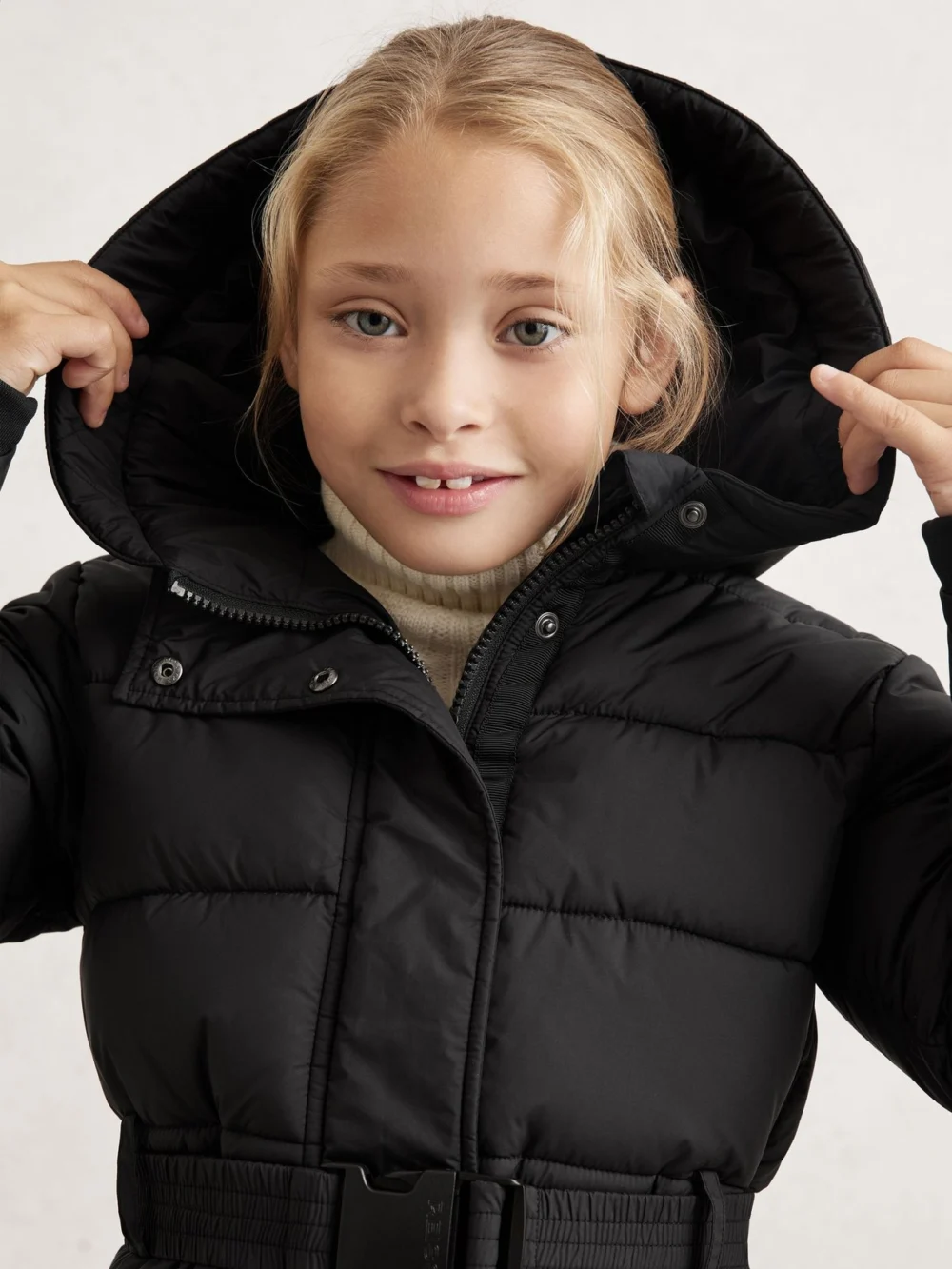 Reiss Black 3-9 yrs Short Belted Puffer Coat