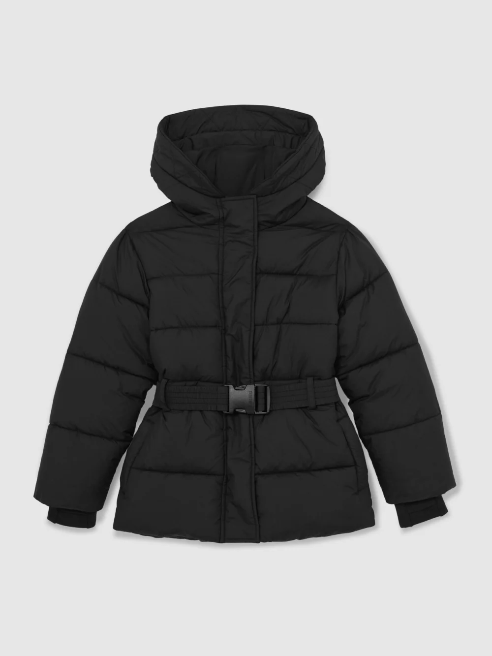 Reiss Black 3-9 yrs Short Belted Puffer Coat, view 2