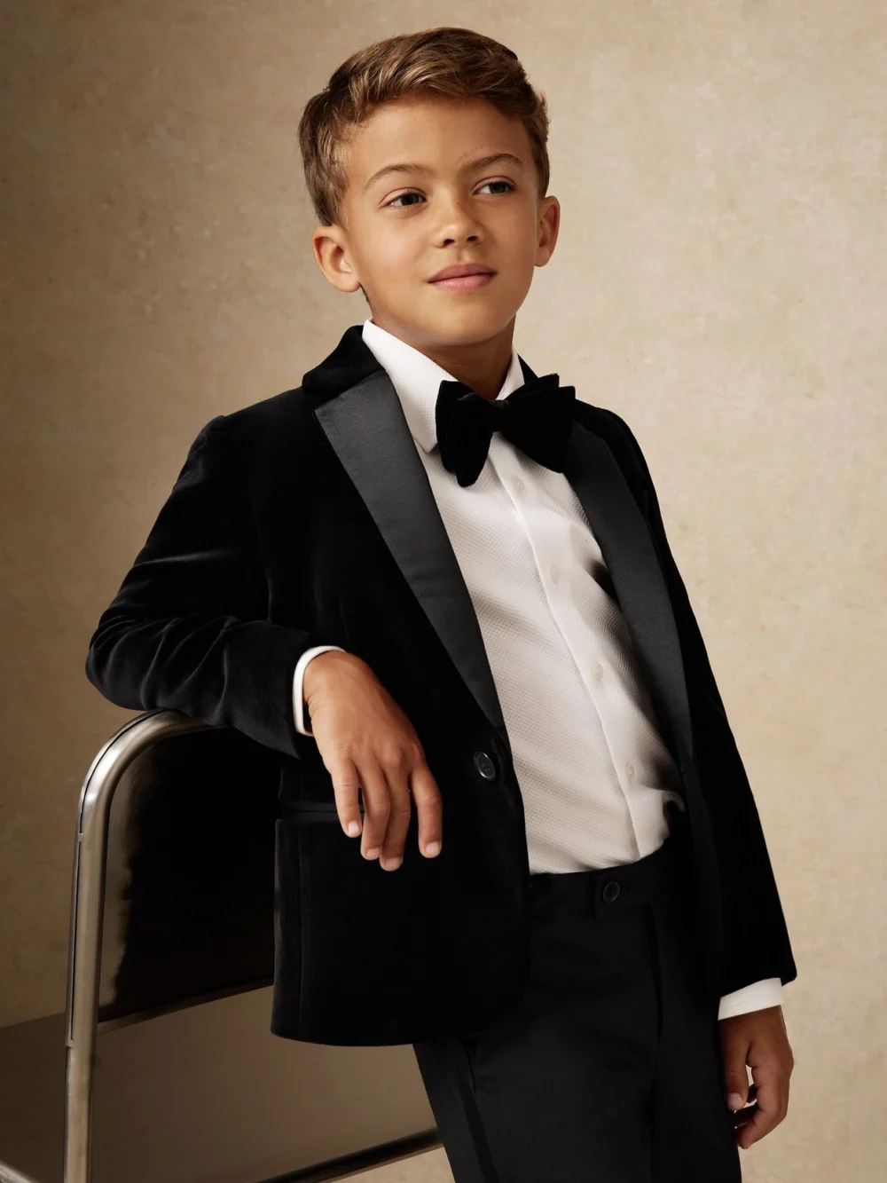 Reiss Black 3-9 yrs Single-breasted Velvet Tuxedo Blazer