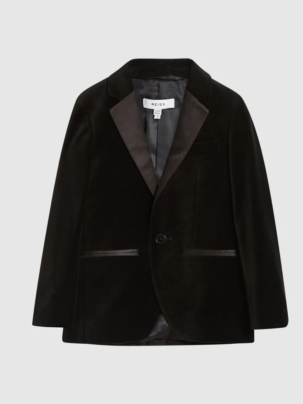 Reiss Black 4-9 yrs Single Breasted Velvet Blazer, view 2
