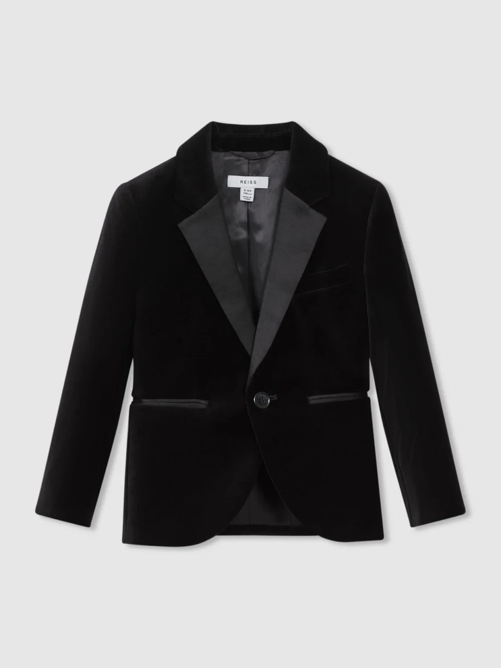 Reiss Black 4-9 yrs Single Breasted Velvet Blazer, view 6