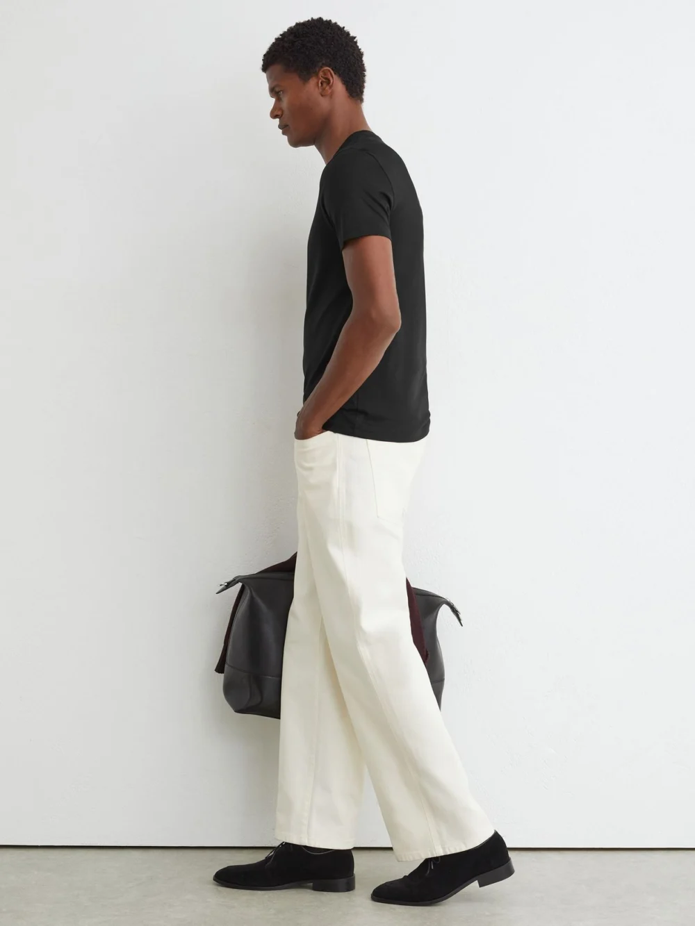 Reiss Black Air-water Cotton Tailored-fit T-shirt, view 3