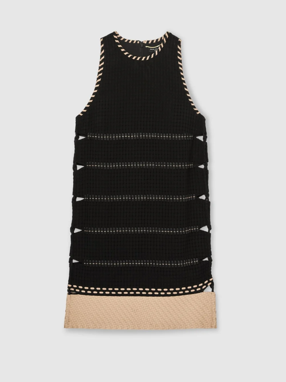 Reiss Black & Brown Cotton Whipstitch Mini Dress, view 2