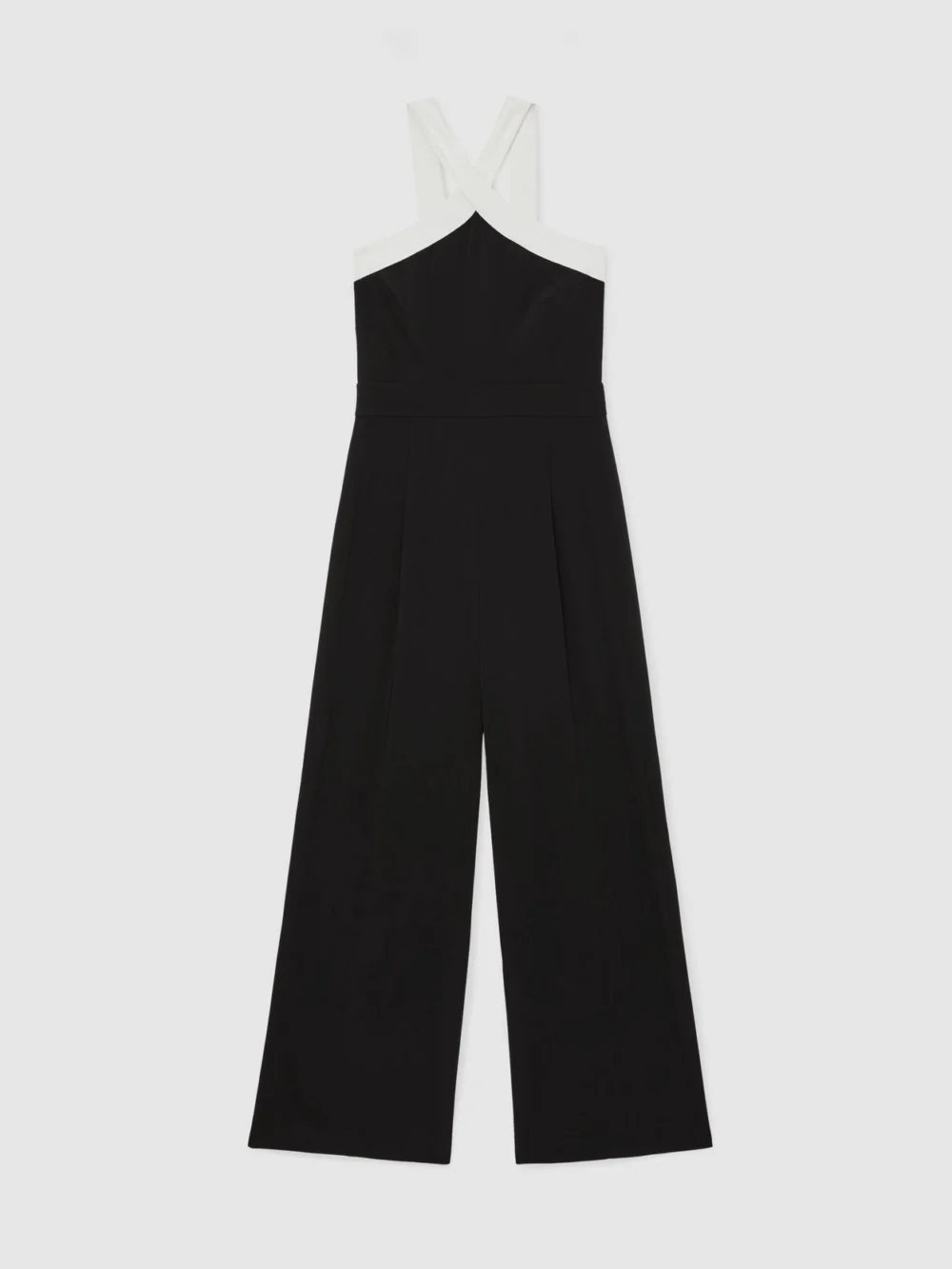 Reiss Black & Cream Colour-block Halter Wide-leg Jumpsuit, view 2