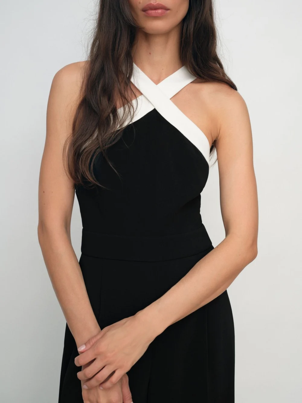 Reiss Black & Cream Colour-block Halter Wide-leg Jumpsuit, view 4