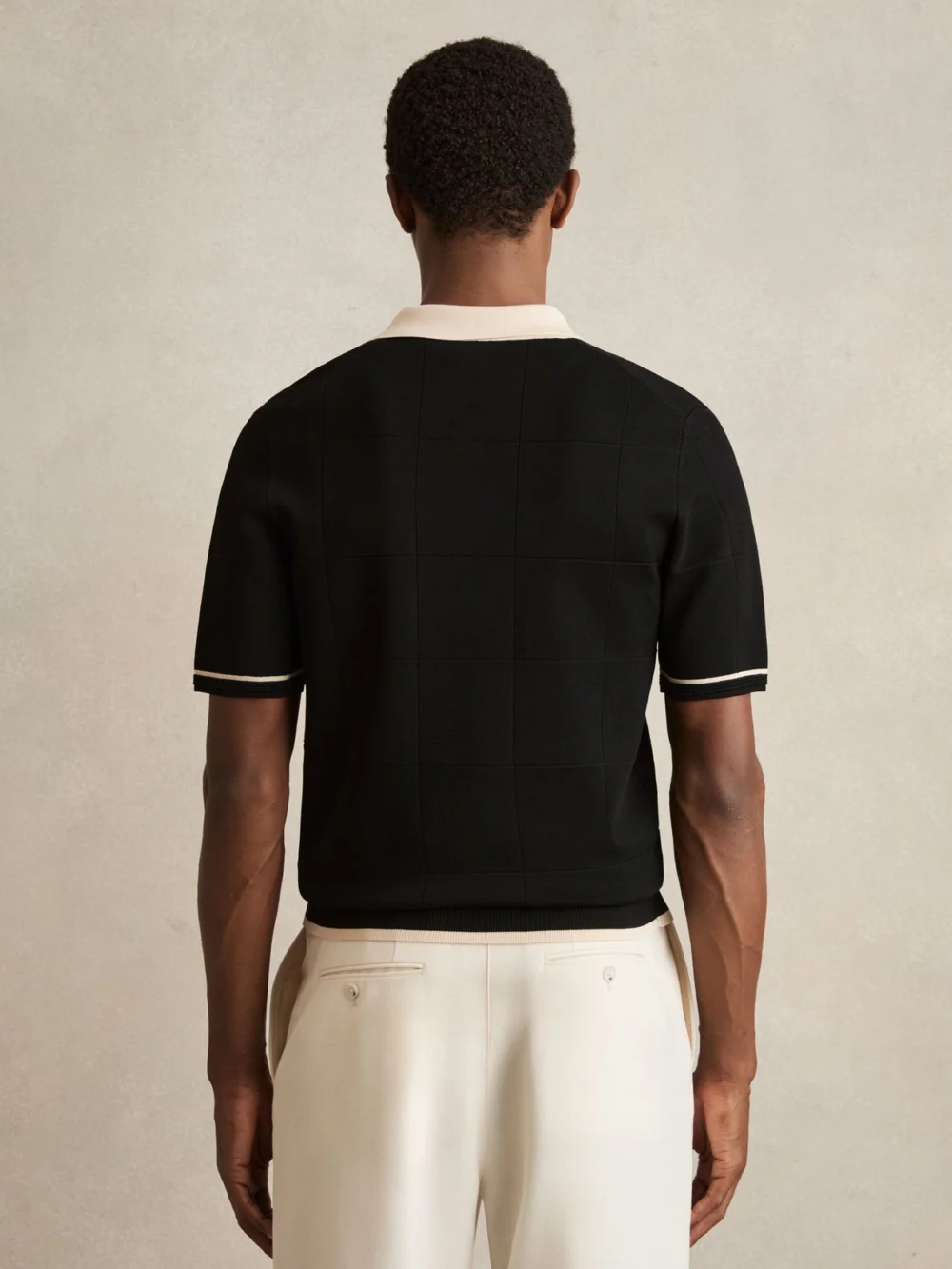 Reiss Black & Stone Compact-knit Tipped Zip-through Shirt, view 4