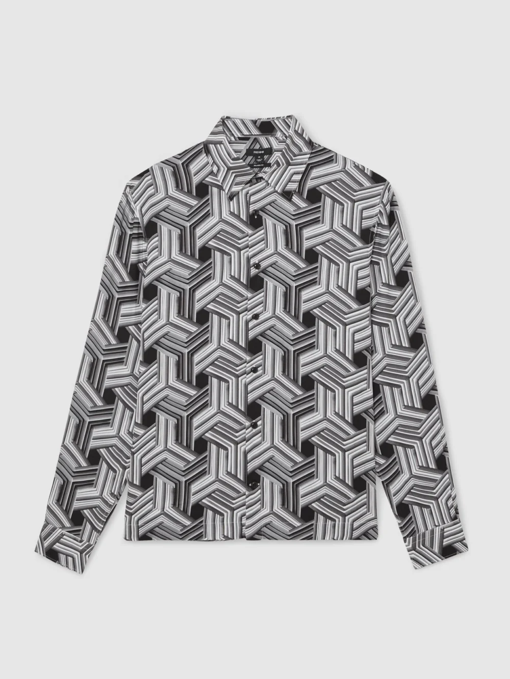 Reiss Black & White Abstract-print Regular-fit Shirt, view 2