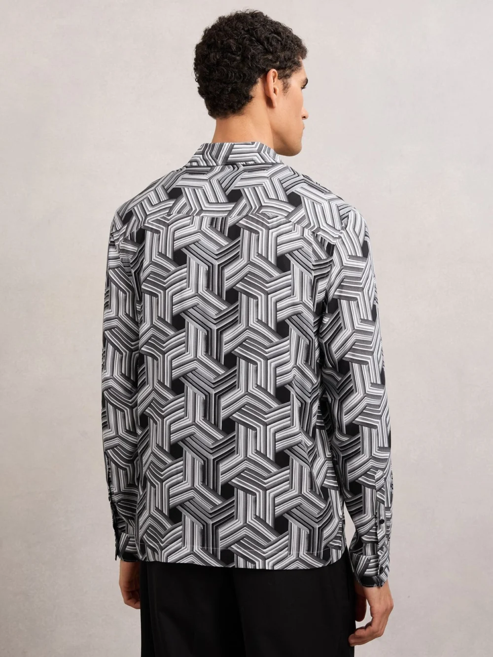 Reiss Black & White Abstract-print Regular-fit Shirt, view 4