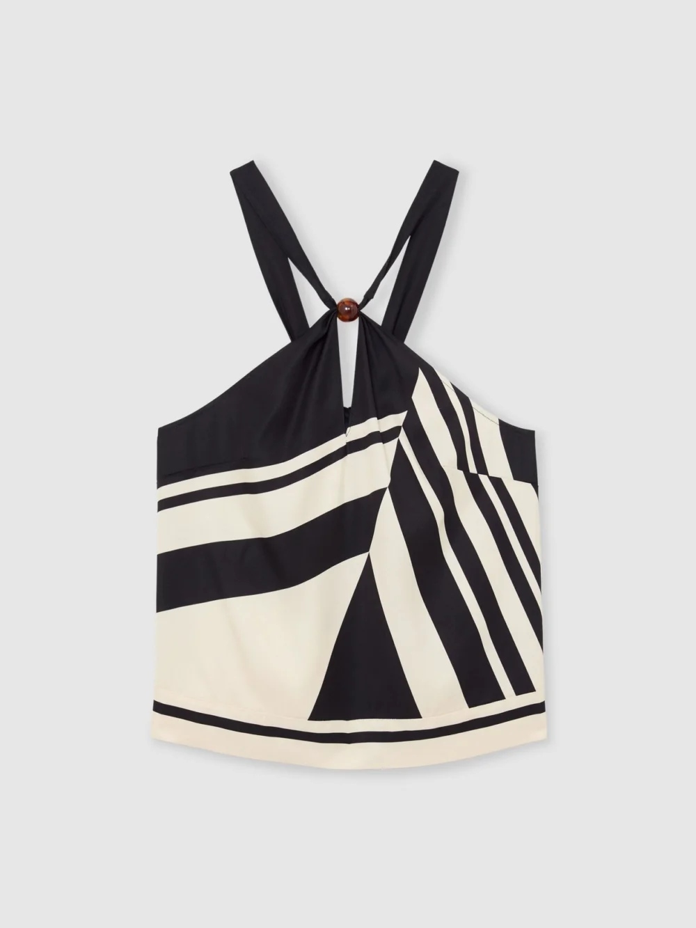 Reiss Black & White Scarf-print Tie-back Top, view 2