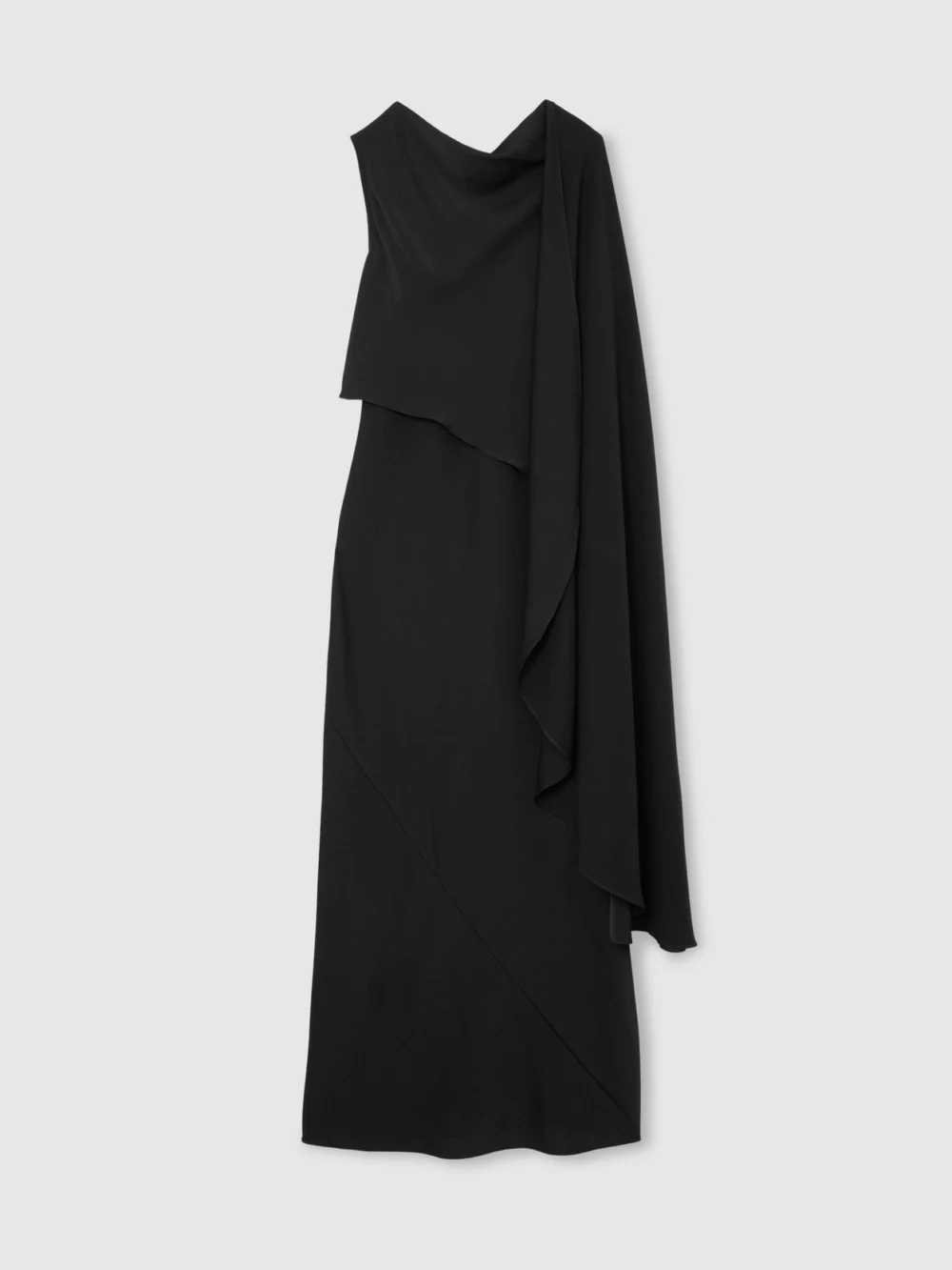 Reiss Black Asymmetric Cape-detail Maxi Dress, view 2