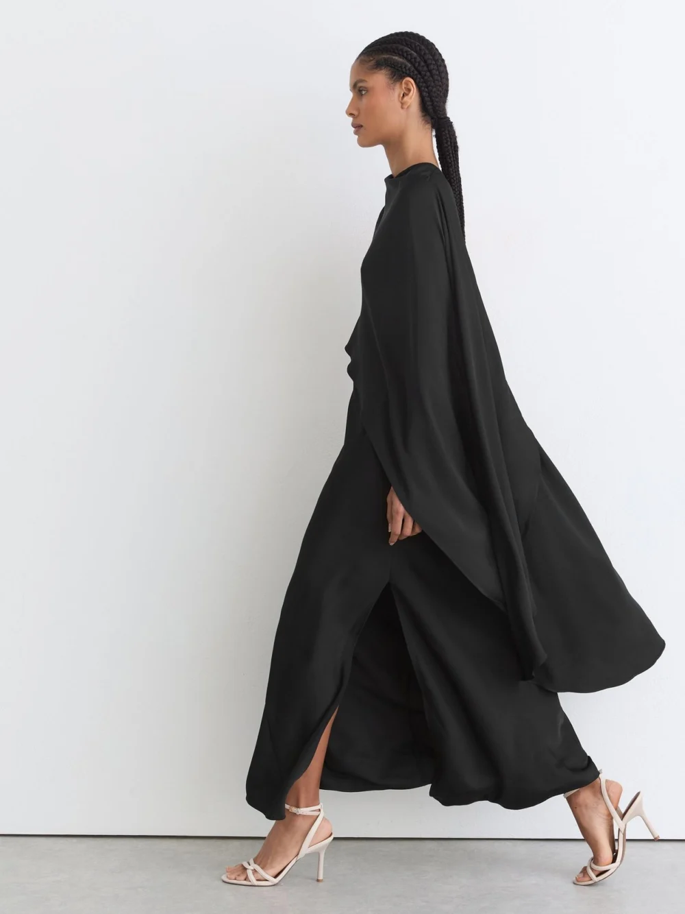 Reiss Black Asymmetric Cape-detail Maxi Dress, view 3