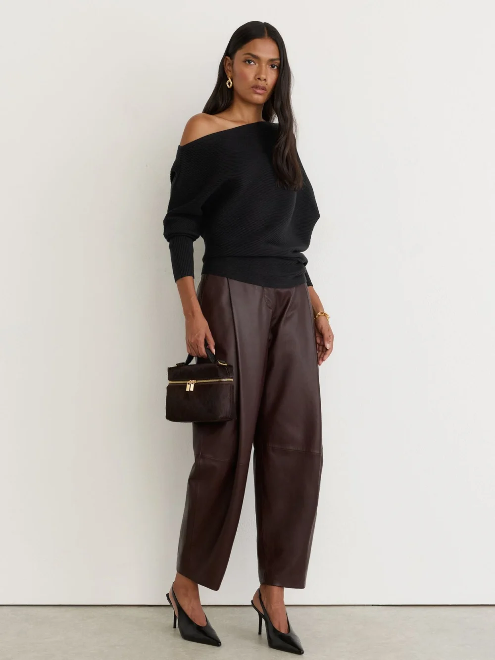 Reiss Black Asymmetric Draped Knitted Jumper