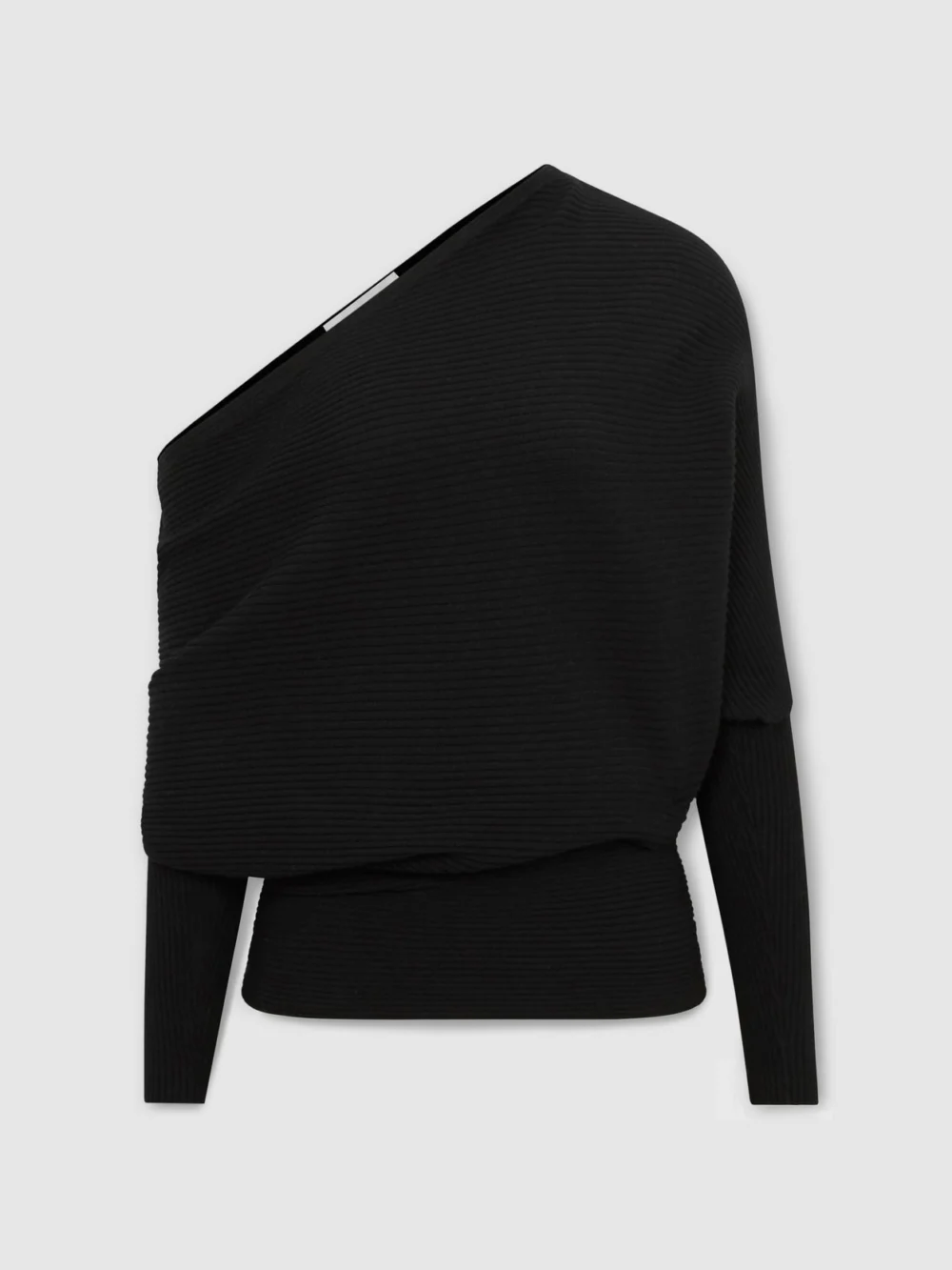 Reiss Black Asymmetric Draped Knitted Jumper, view 2