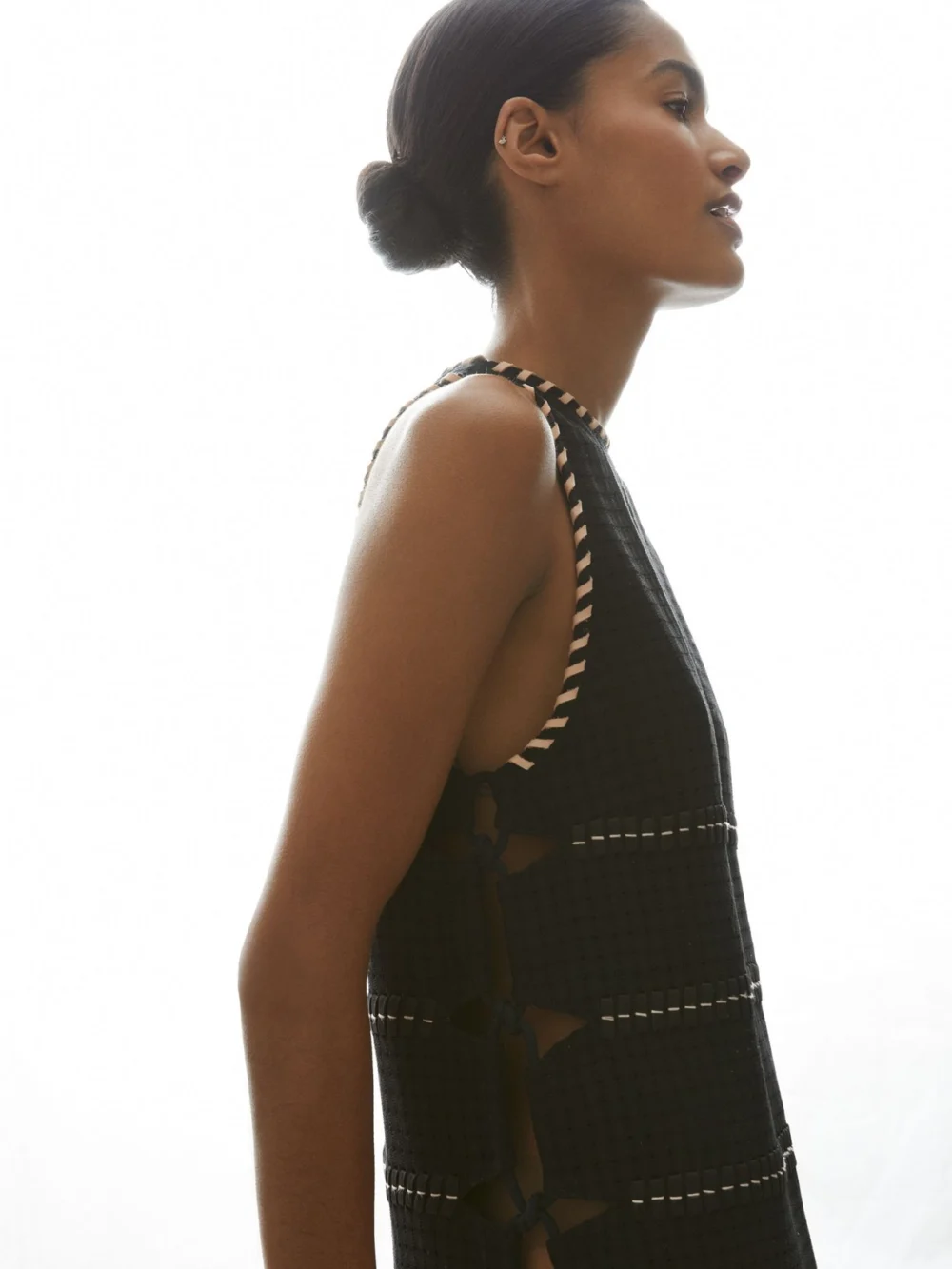 Reiss Black Atelier Cotton Whipstitch Mini Dress, view 4
