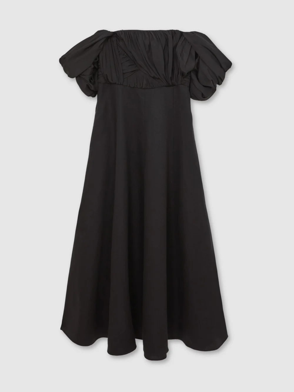 Reiss Black Bardot Sculpted Bodice Midi Dress with Linen, view 2